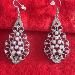Elegant Silver and Pink Filigree Earrings